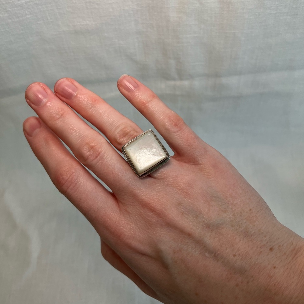 Sterling Silver White Quartz Statement Ring Size 6.25